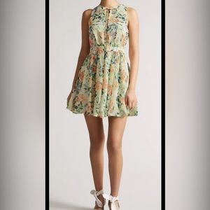 TED BAKER Haariss Mini Sleeveless Dress With Tie Neck DRESS White Sz3